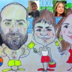 Denizde aile portre karikatür
